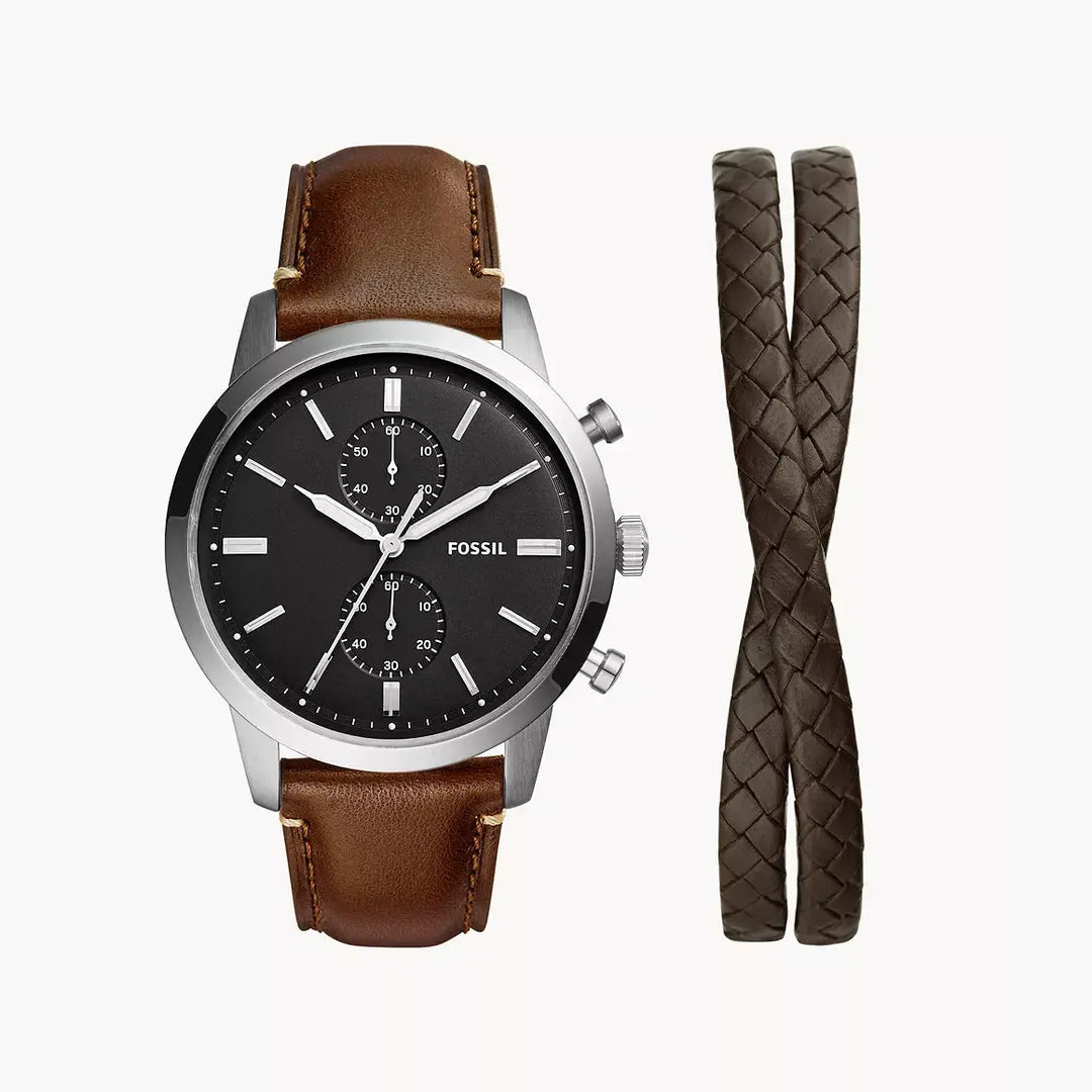 Fossil Townsman Chronograph Brown LiteHide™ Leather Watch And Bracelet Set