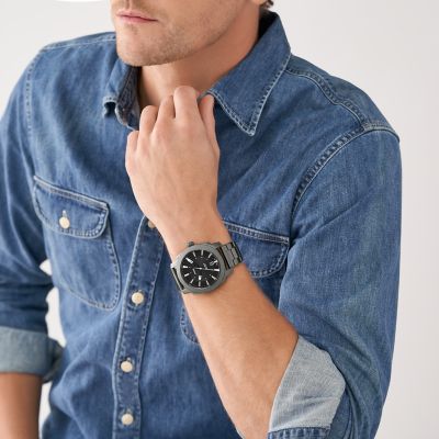 Fossil Machine Three-Hand Date Smoke Stainless Steel Watch