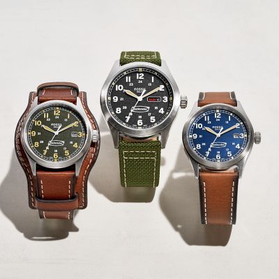 Fossil Defender Solar-Powered Luggage LiteHide™ Leather Watch