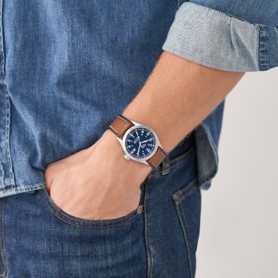 Fossil Defender Solar-Powered Luggage LiteHide™ Leather Watch