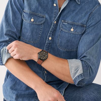 Fossil Defender Solar-Powered Luggage Leather Watch