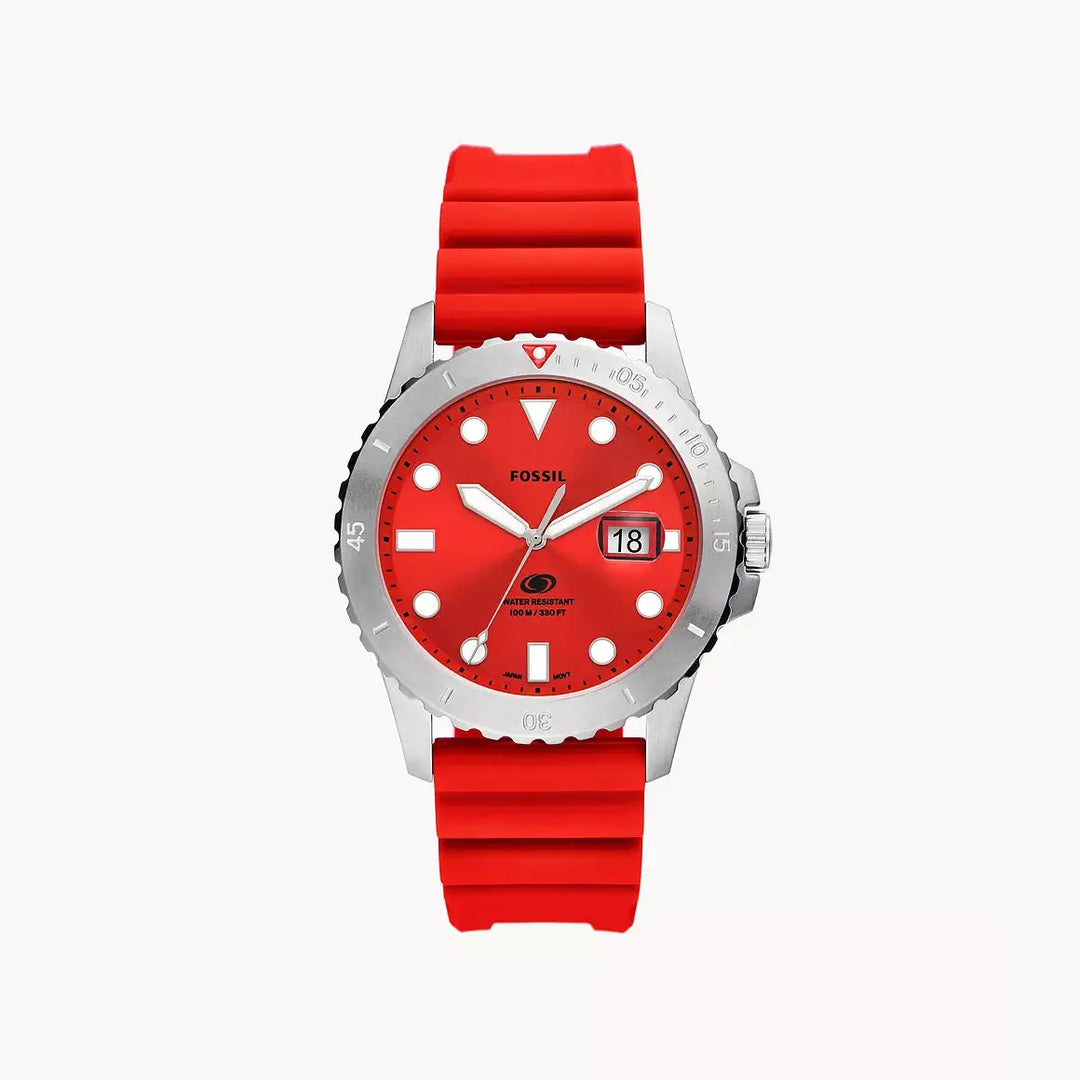 Fossil Fossil Blue Dive Three-Hand Date Red Silicone Watch