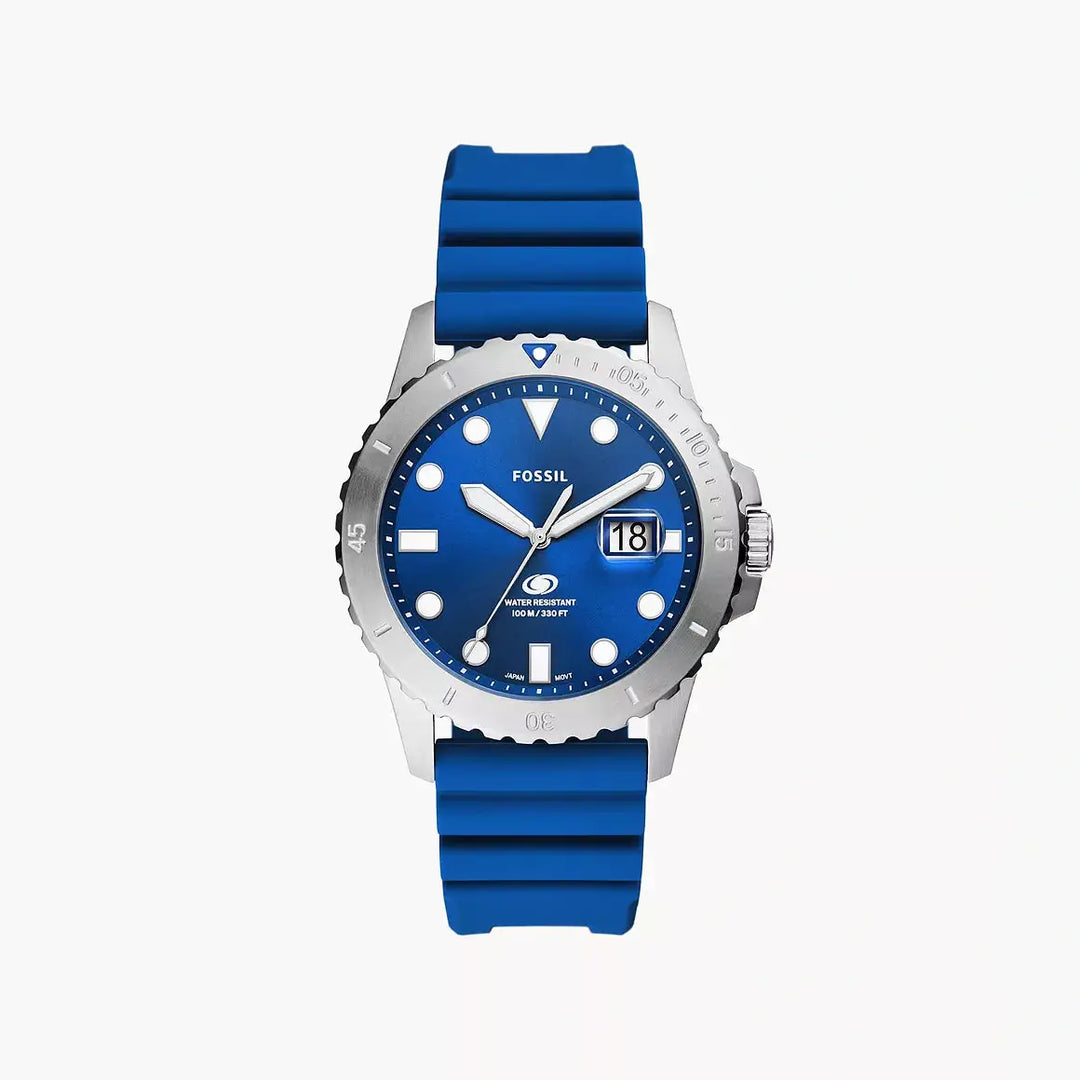 Fossil Fossil Blue Dive Three-Hand Date Blue Silicone Watch