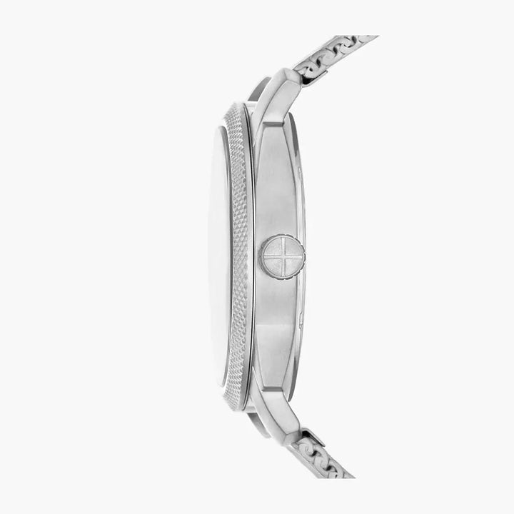 Fossil Machine Three-Hand Day-Date Stainless Steel Mesh Watch