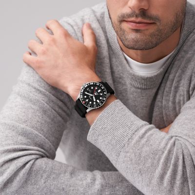 Fossil Fossil Blue GMT Black Silicone Watch