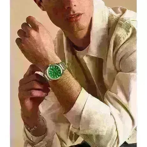 Everett Three-Hand Date Watch with Genuine Malachite Dial