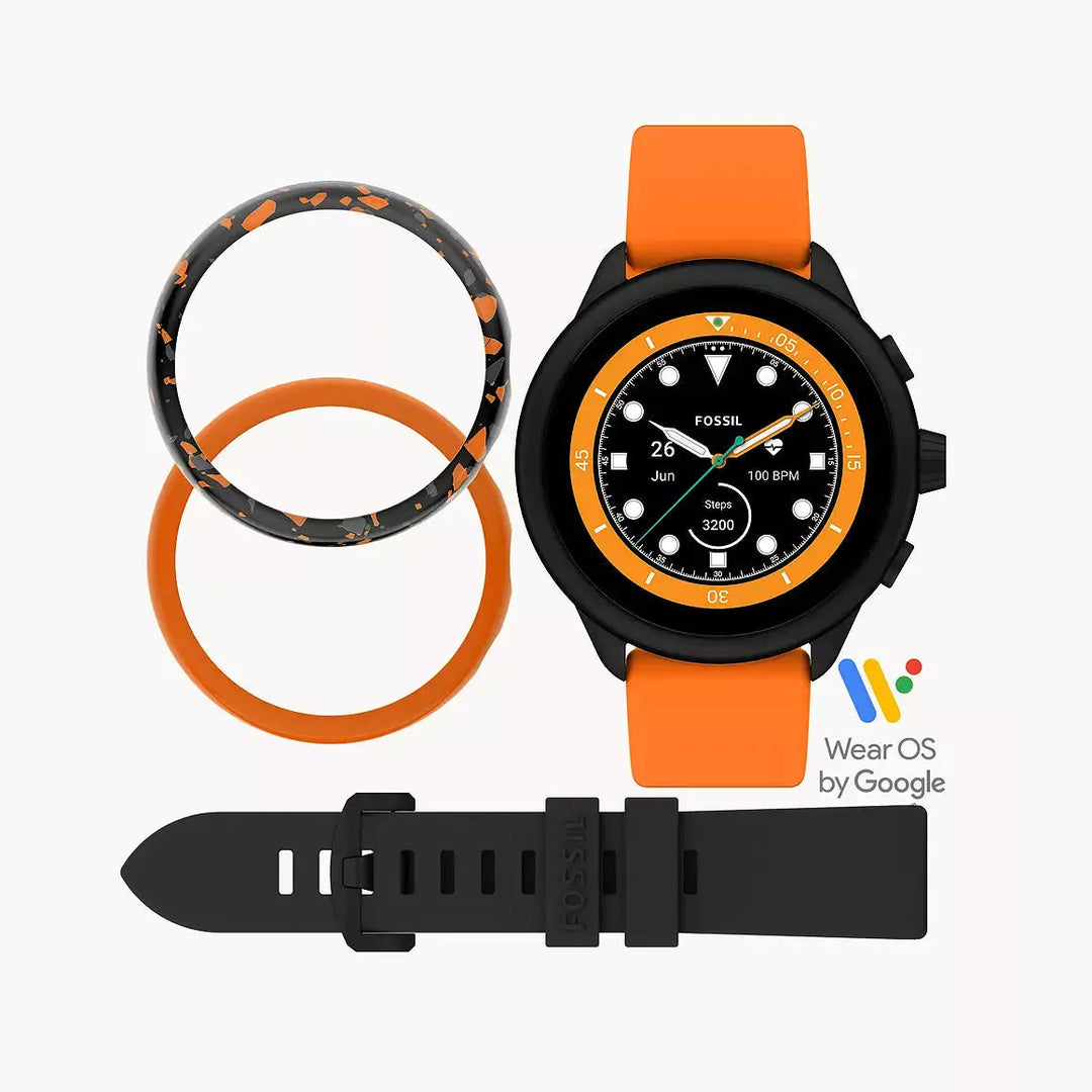 Fossil Gen 6 Wellness Edition Smartwatch Orange Silicone And Interchangeable Strap And Bumper Set