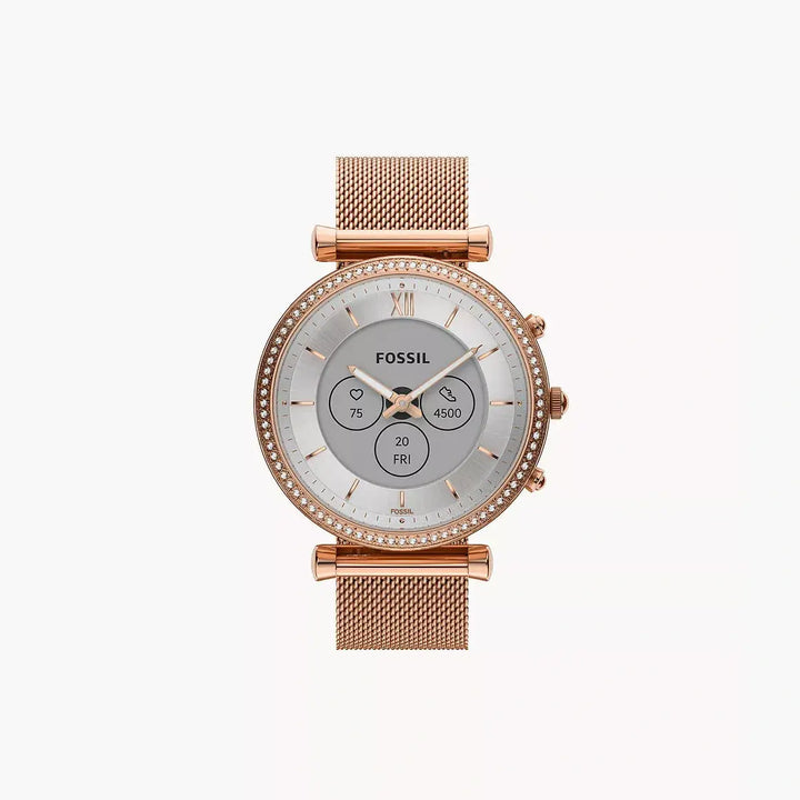 Fossil Carlie Gen 6 Hybrid Smartwatch Rose Gold-Tone Stainless Steel Mesh