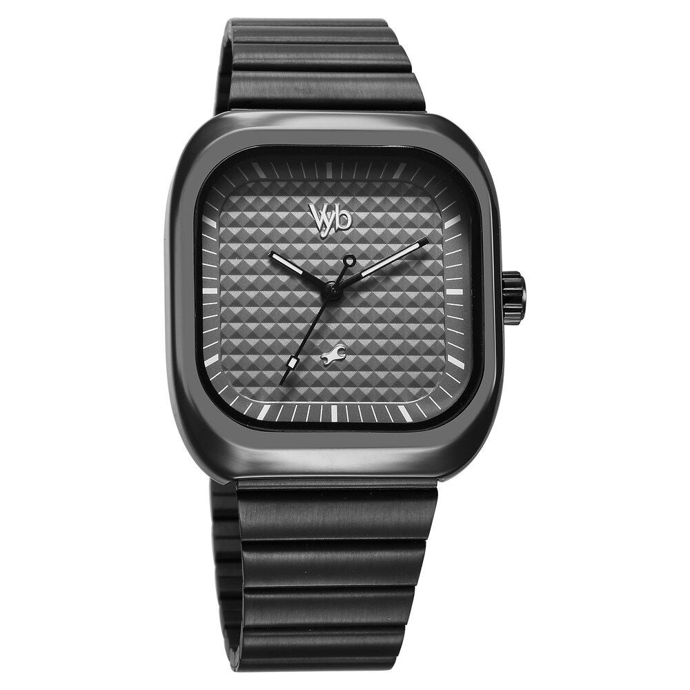 Fastrack Vyb Maverick Quartz Analog Grey Dial Grey Metal Strap Watch For Guys FV30001QM01W