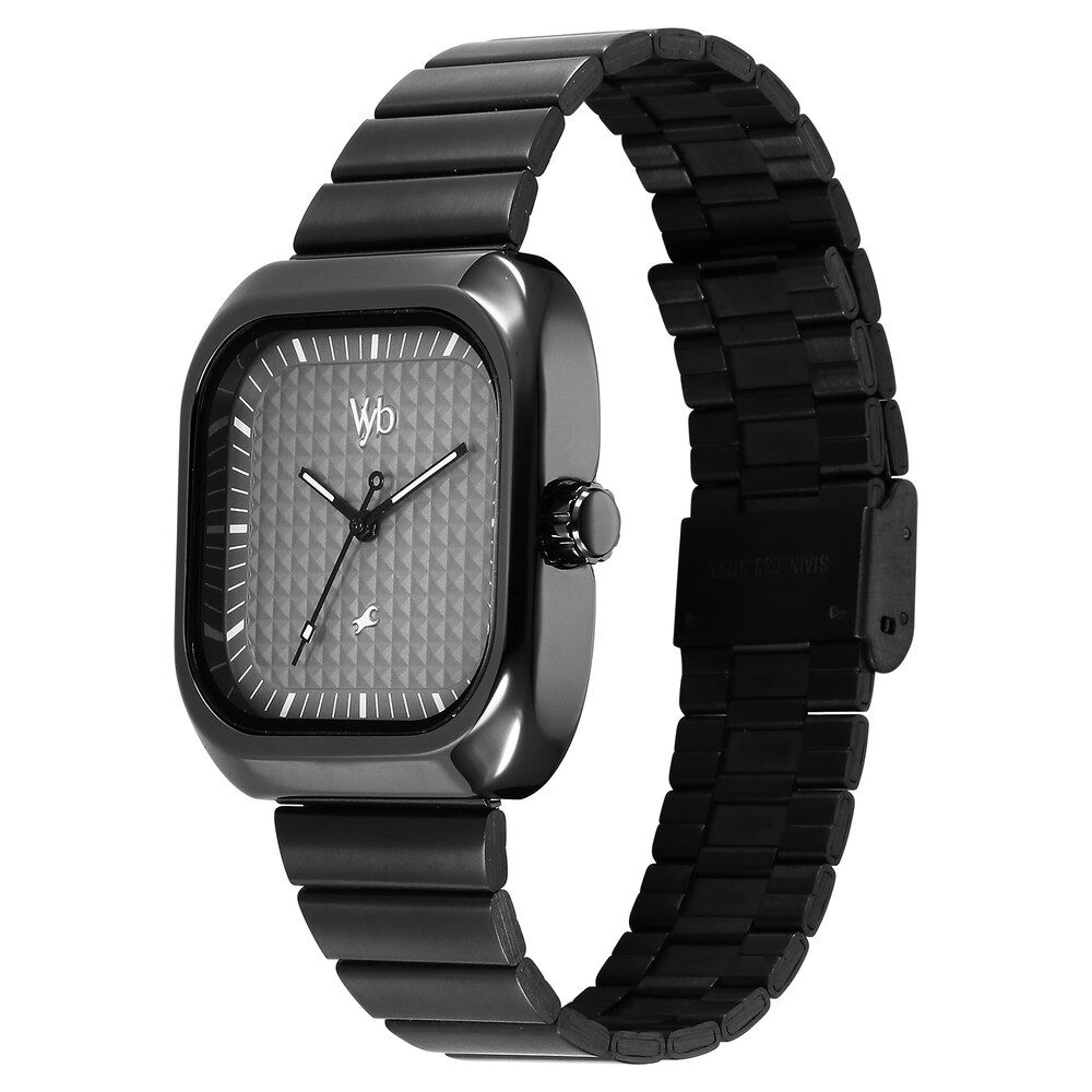 Fastrack Vyb Maverick Quartz Analog Grey Dial Grey Metal Strap Watch For Guys FV30001QM01W