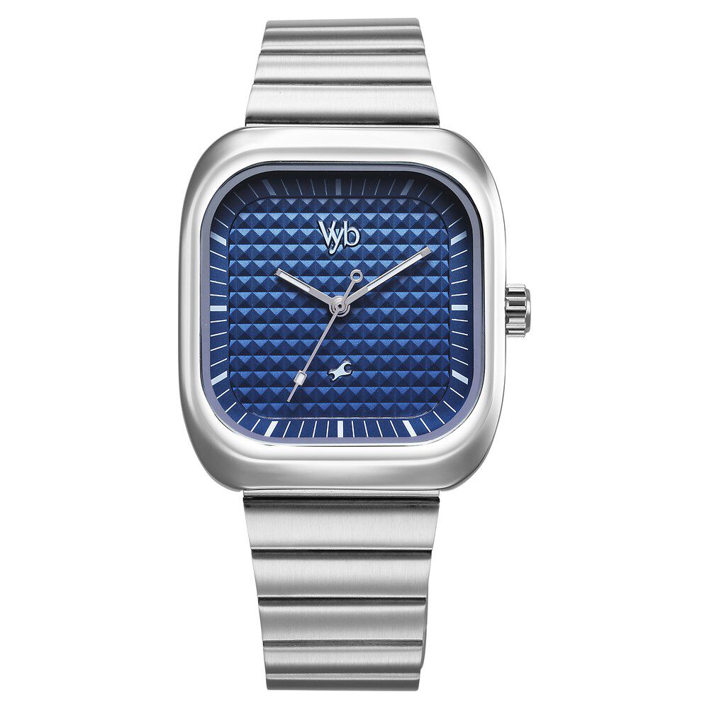 Fastrack Vyb Maverick Quartz Analog Blue Dial Silver Metal Strap Watch For Guys FV30001SM01W