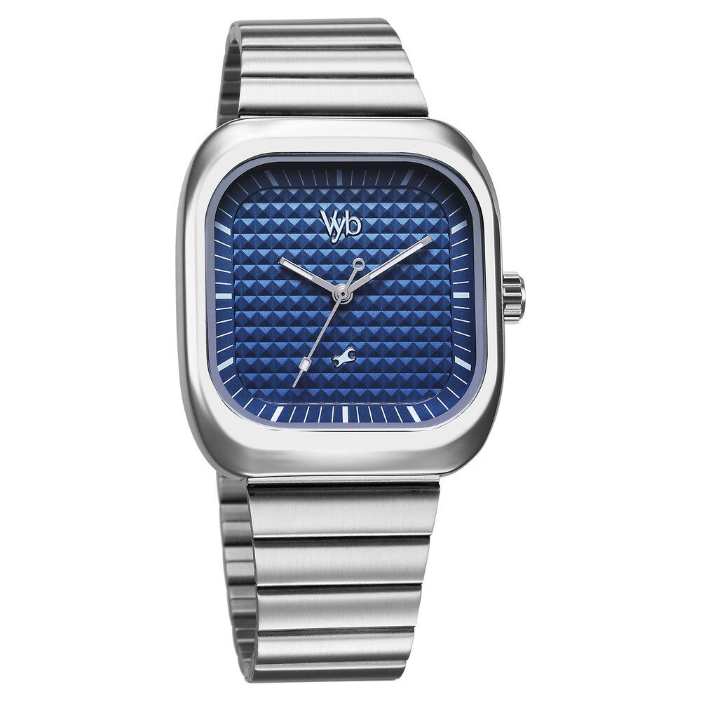 Fastrack Vyb Maverick Quartz Analog Blue Dial Silver Metal Strap Watch For Guys FV30001SM01W