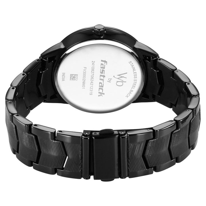 Fastrack Vyb Atlas Quartz Analog Black Dial Black Metal Strap Watch For Guys FV30002NM01W