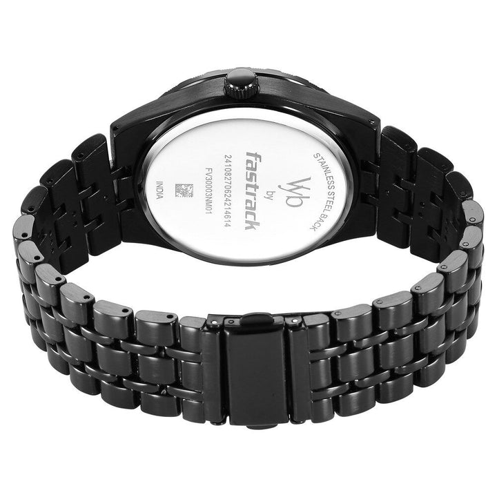Fastrack Vyb Orion Quartz Analog Black Dial Black Color Metal Strap Watch for Guys FV30003NM01W