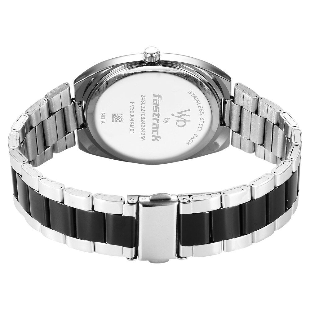 Fastrack Vyb Aviator Quartz Analog Black Dial Two Toned Metal Strap Watch For Guys FV30004KM01W