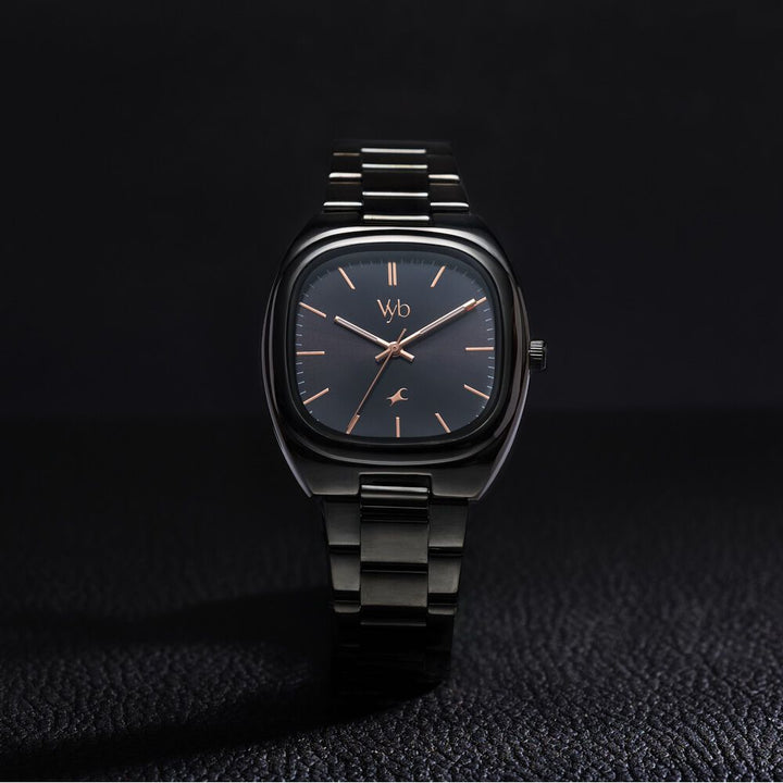 Fastrack Vyb Aviator Quartz Analog Black Dial Black Metal Strap Watch For Guys FV30004NM01W