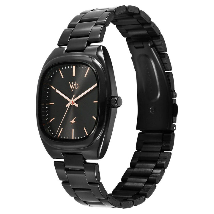 Fastrack Vyb Aviator Quartz Analog Black Dial Black Metal Strap Watch For Guys FV30004NM01W