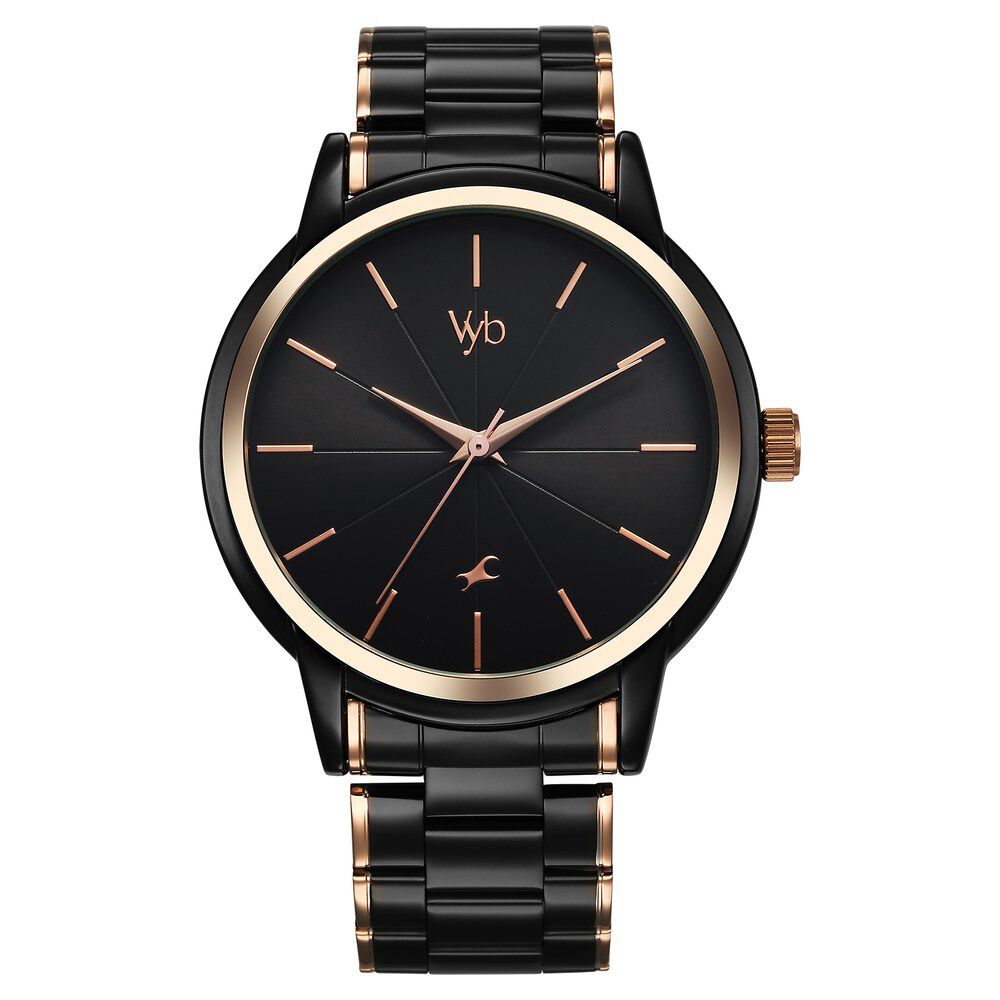 Fastrack Vyb Phantom Quartz Analog Black Dial Two Toned Metal Strap Watch For Guys FV30005KM01W