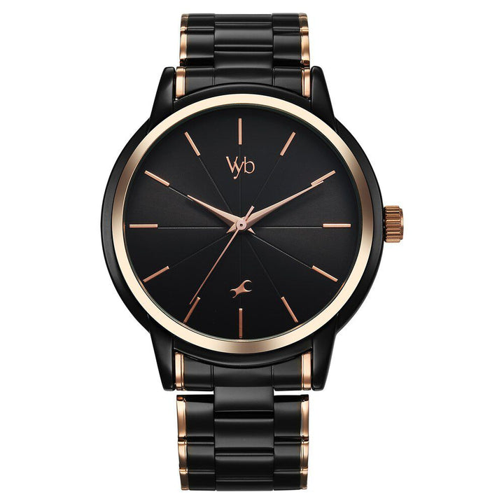 Fastrack Vyb Phantom Quartz Analog Black Dial Two Toned Metal Strap Watch For Guys FV30005KM01W