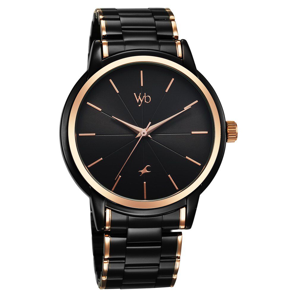 Fastrack Vyb Phantom Quartz Analog Black Dial Two Toned Metal Strap Watch For Guys FV30005KM01W