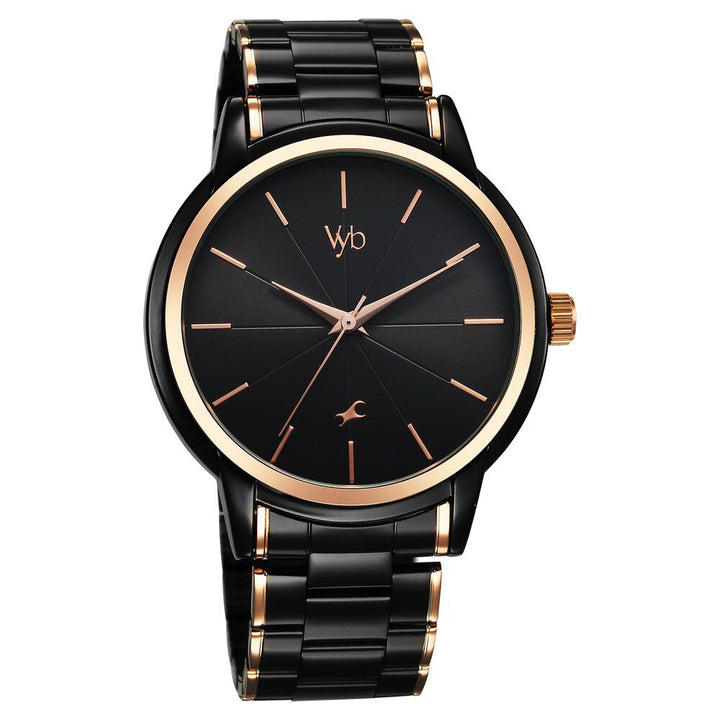 Fastrack Vyb Phantom Quartz Analog Black Dial Two Toned Metal Strap Watch For Guys FV30005KM01W