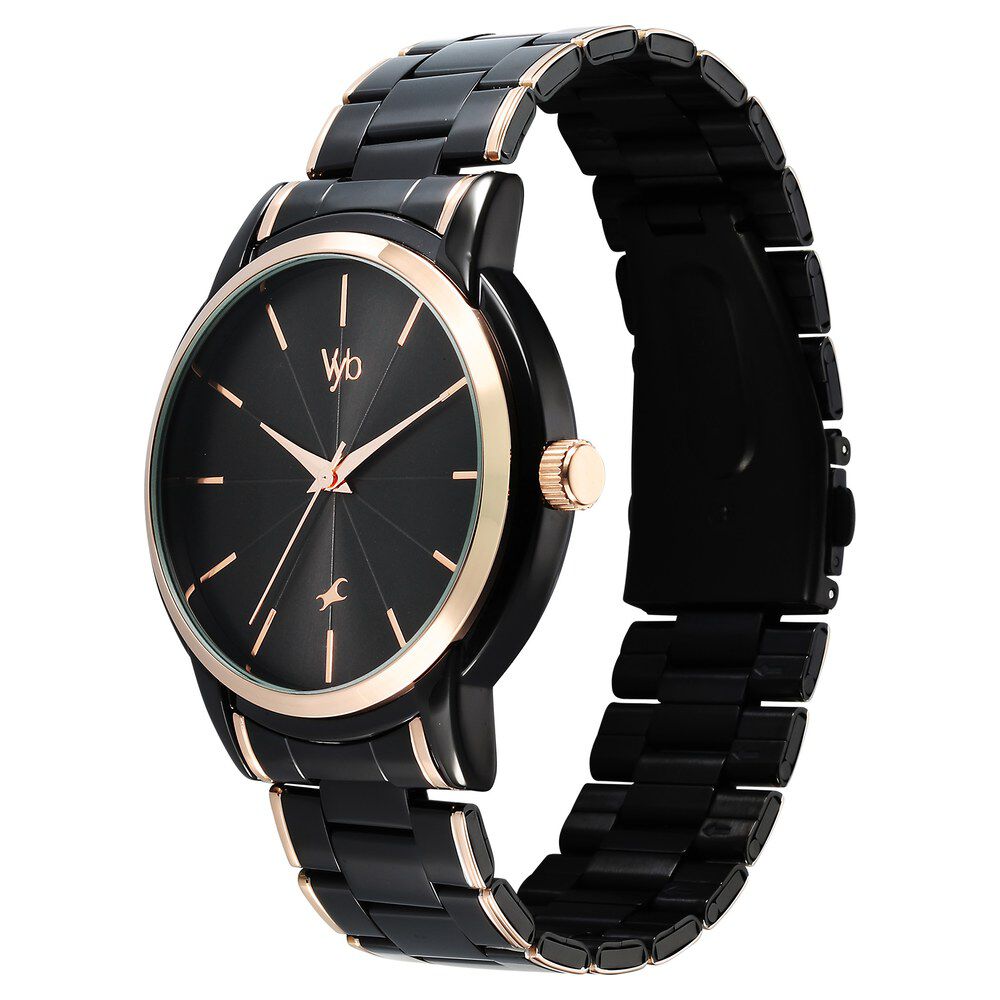 Fastrack Vyb Phantom Quartz Analog Black Dial Two Toned Metal Strap Watch For Guys FV30005KM01W