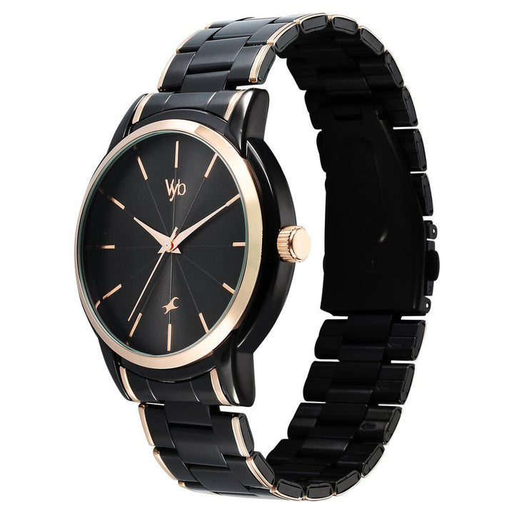 Fastrack Vyb Phantom Quartz Analog Black Dial Two Toned Metal Strap Watch For Guys FV30005KM01W