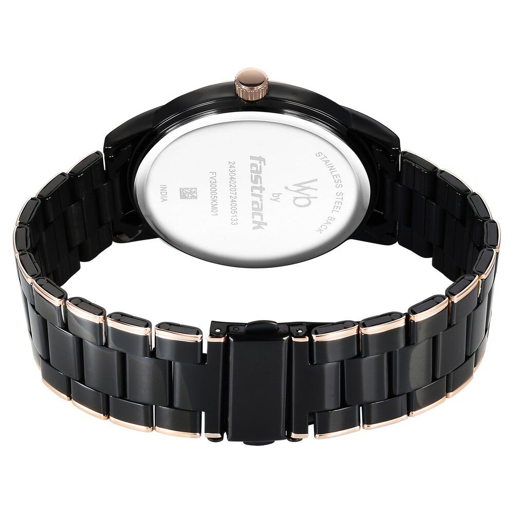 Fastrack Vyb Phantom Quartz Analog Black Dial Two Toned Metal Strap Watch For Guys FV30005KM01W