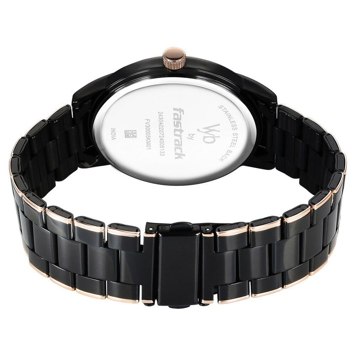 Fastrack Vyb Phantom Quartz Analog Black Dial Two Toned Metal Strap Watch For Guys FV30005KM01W