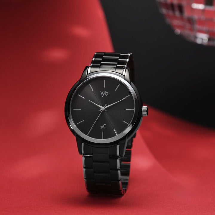 Fastrack Vyb Phantom Quartz Analog Black Dial Two Toned Metal Strap Watch For Guys FV30005KM02W