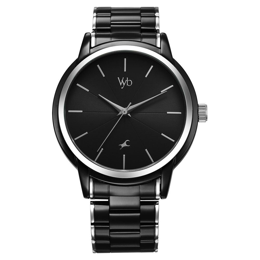 Fastrack Vyb Phantom Quartz Analog Black Dial Two Toned Metal Strap Watch For Guys FV30005KM02W