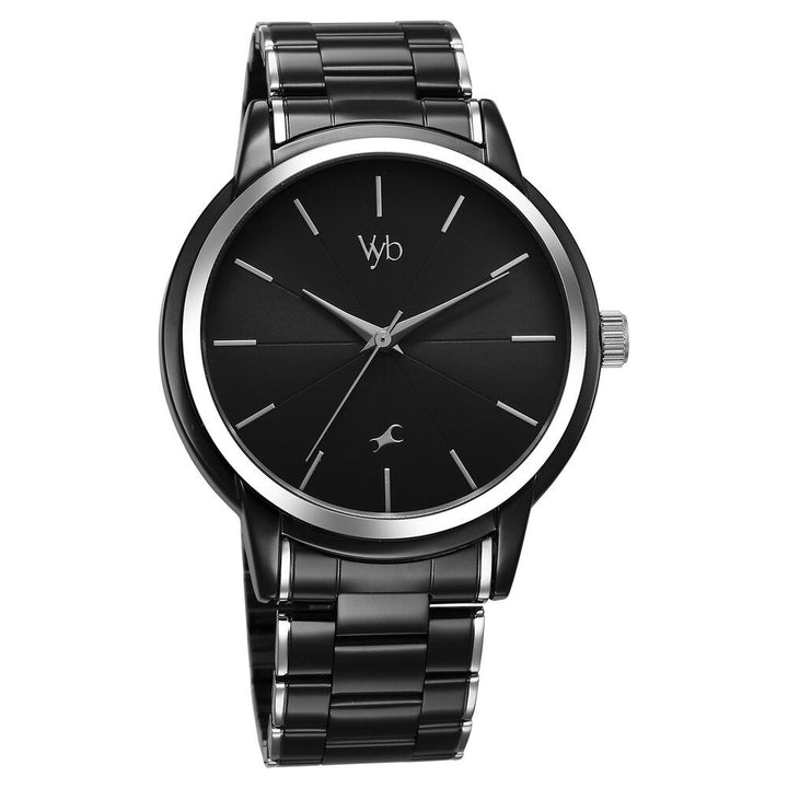 Fastrack Vyb Phantom Quartz Analog Black Dial Two Toned Metal Strap Watch For Guys FV30005KM02W