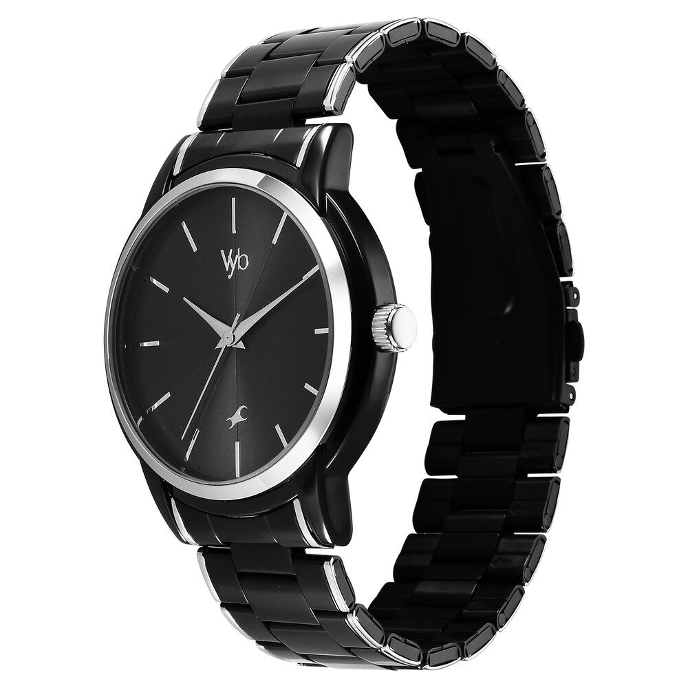 Fastrack Vyb Phantom Quartz Analog Black Dial Two Toned Metal Strap Watch For Guys FV30005KM02W