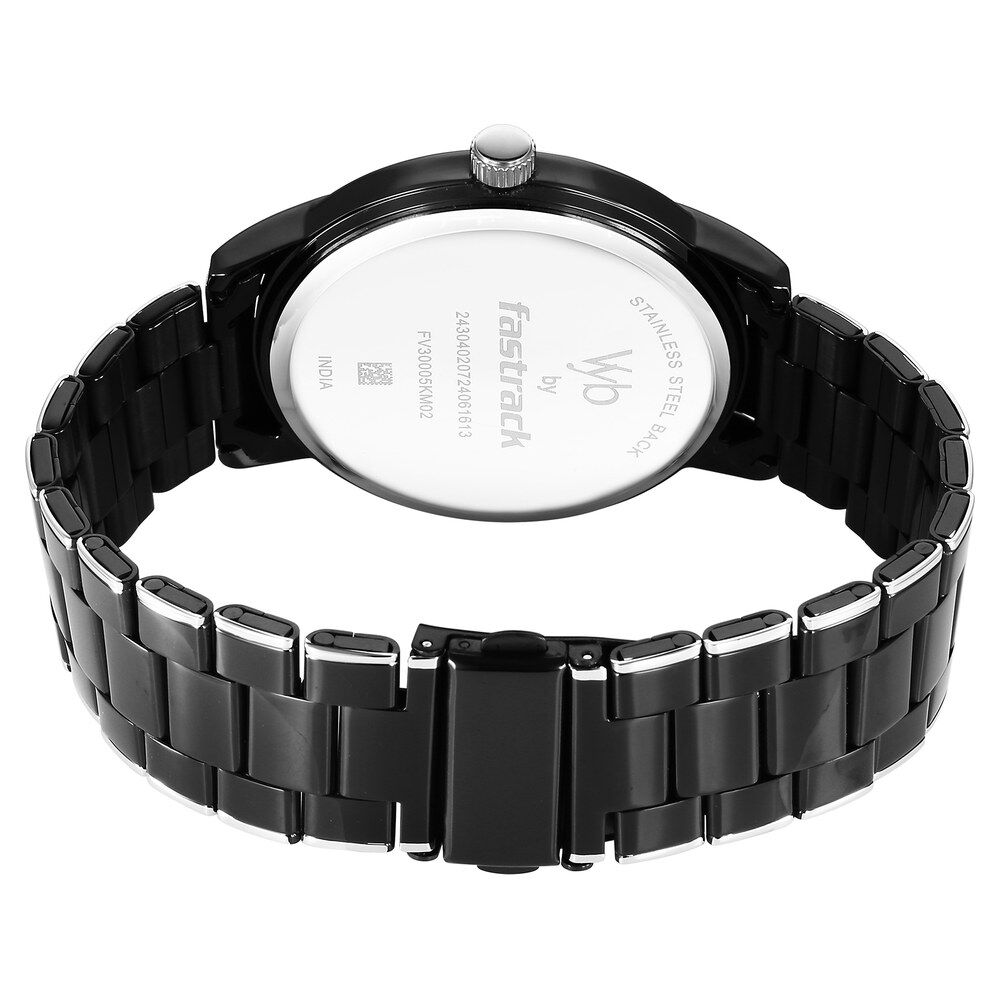Fastrack Vyb Phantom Quartz Analog Black Dial Two Toned Metal Strap Watch For Guys FV30005KM02W