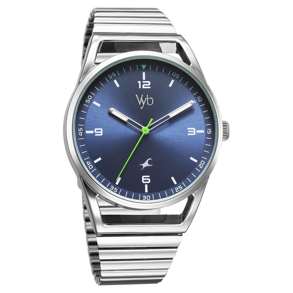 Fastrack Vyb Horizon Quartz Analog Blue Dial Silver Metal Strap Watch For Guys FV30006SM01W