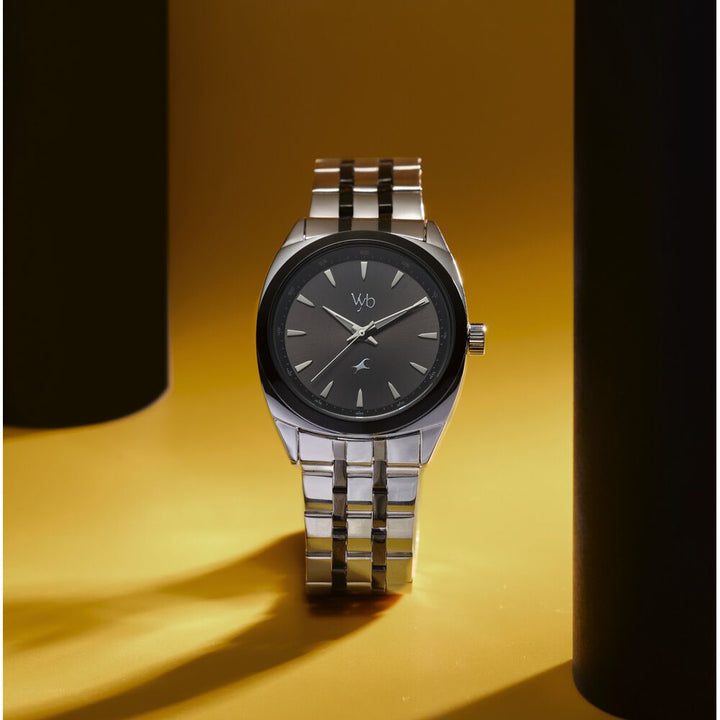 Fastrack Vyb Arcane Quartz Analog Black Dial Two Toned Color Metal Strap Watch For Guys FV30007KM01W