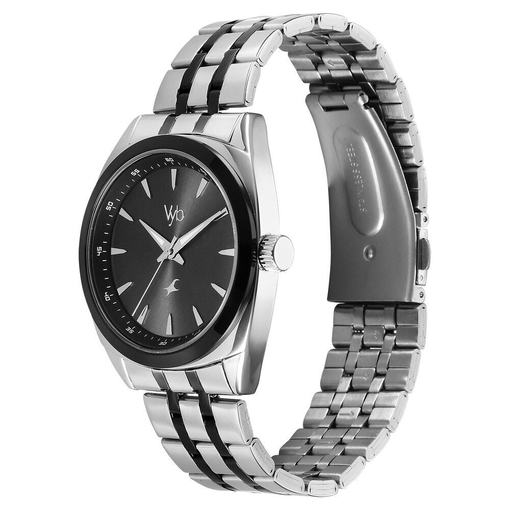 Fastrack Vyb Arcane Quartz Analog Black Dial Two Toned Color Metal Strap Watch For Guys FV30007KM01W