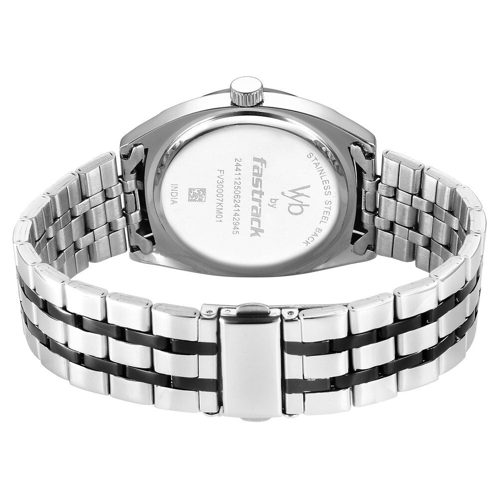 Fastrack Vyb Arcane Quartz Analog Black Dial Two Toned Color Metal Strap Watch For Guys FV30007KM01W