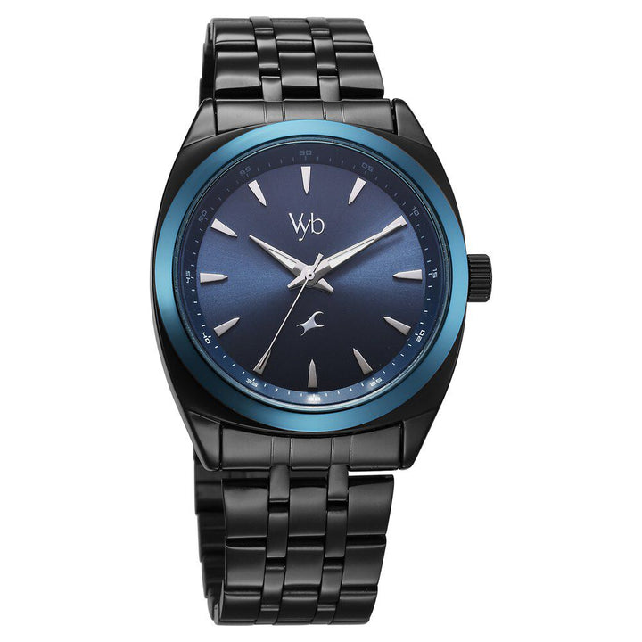 Fastrack Vyb Arcane Quartz Analog Blue Dial Black Color Metal Strap Watch For Guys FV30007KM02W