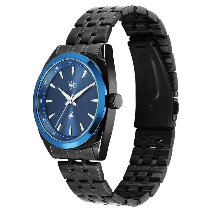 Fastrack Vyb Arcane Quartz Analog Blue Dial Black Color Metal Strap Watch For Guys FV30007KM02W