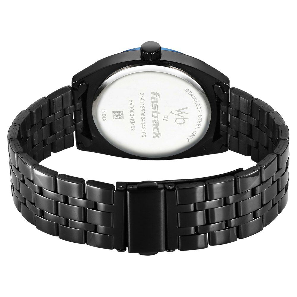 Fastrack Vyb Arcane Quartz Analog Blue Dial Black Color Metal Strap Watch For Guys FV30007KM02W