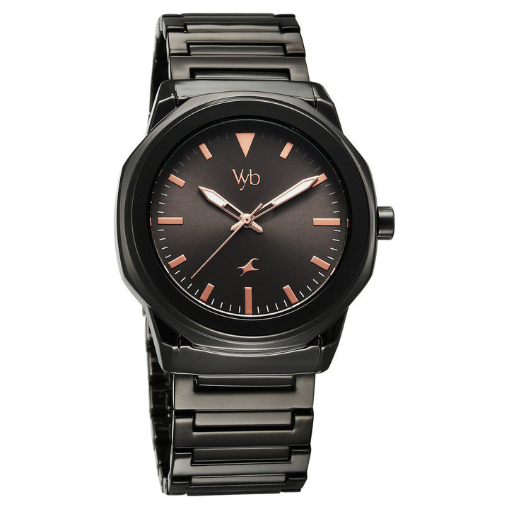 Fastrack Vyb Quest Quartz Analog Black Dial Black Metal Strap Watch For Guys FV30009NM01W