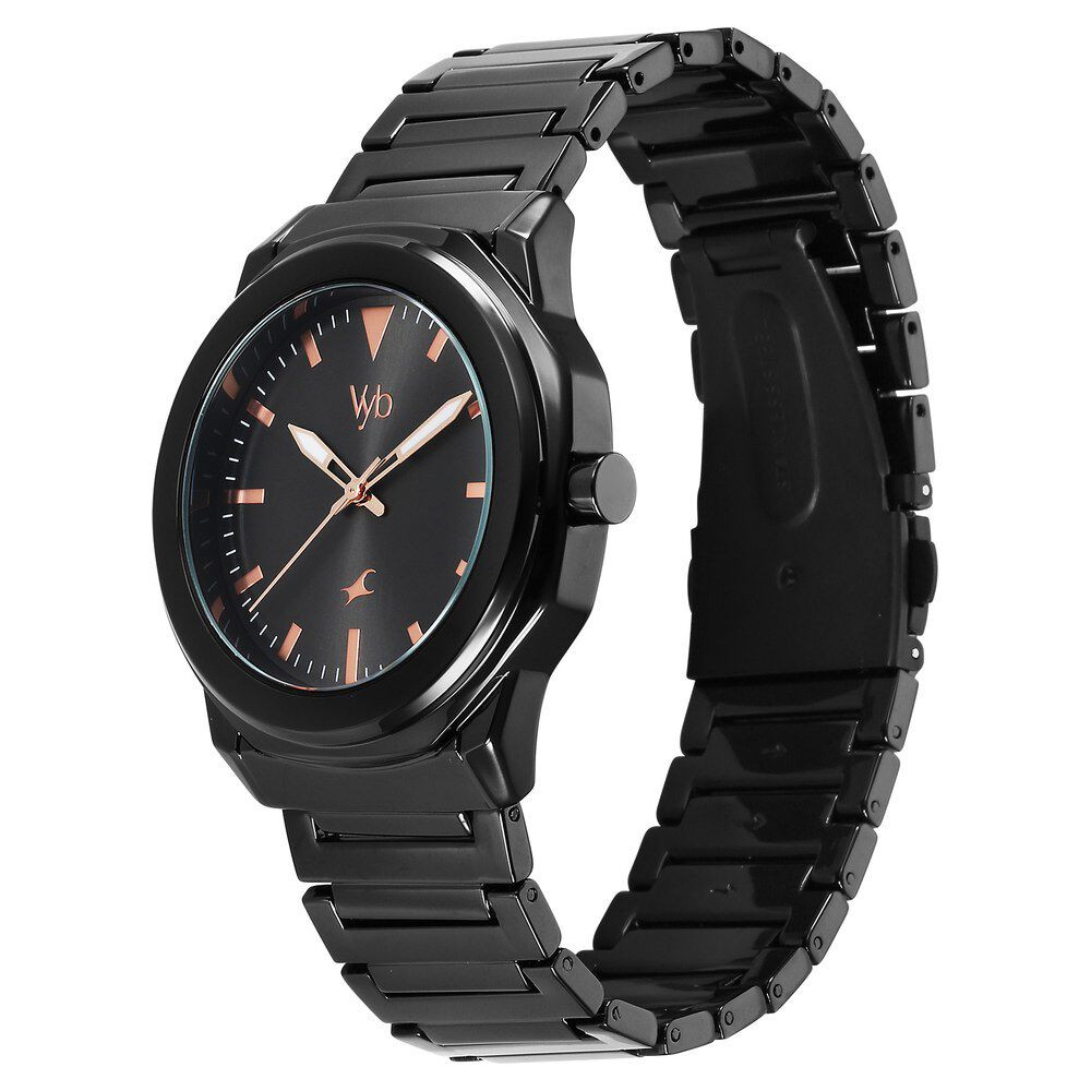Fastrack Vyb Quest Quartz Analog Black Dial Black Metal Strap Watch For Guys FV30009NM01W