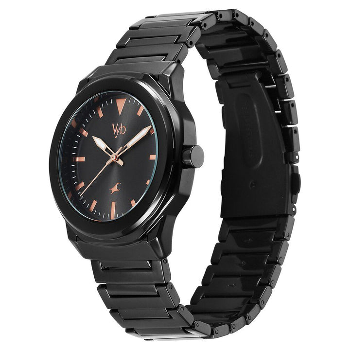 Fastrack Vyb Quest Quartz Analog Black Dial Black Metal Strap Watch For Guys FV30009NM01W