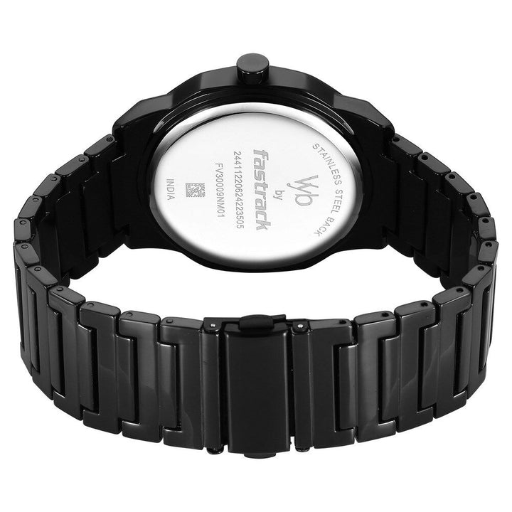 Fastrack Vyb Quest Quartz Analog Black Dial Black Metal Strap Watch For Guys FV30009NM01W