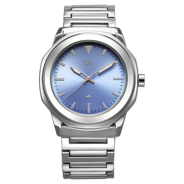Fastrack Vyb Quest Quartz Analog Blue Dial Silver Color Metal Strap Watch For Guys FV30009SM01W