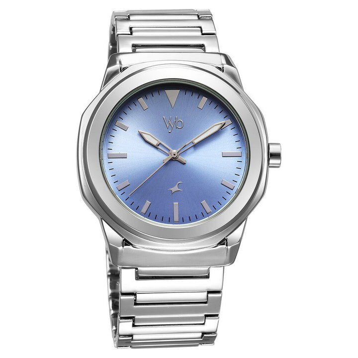 Fastrack Vyb Quest Quartz Analog Blue Dial Silver Color Metal Strap Watch For Guys FV30009SM01W