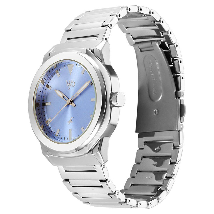Fastrack Vyb Quest Quartz Analog Blue Dial Silver Color Metal Strap Watch For Guys FV30009SM01W