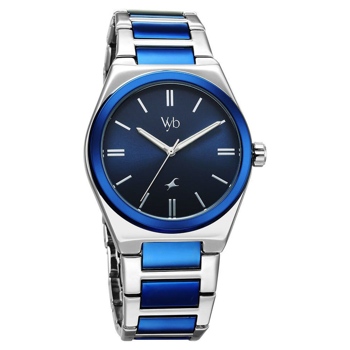 Fastrack Vyb Nimbus Quartz Analog Blue Dial Two Toned Color Metal Strap Watch For Guys FV30010KM01W