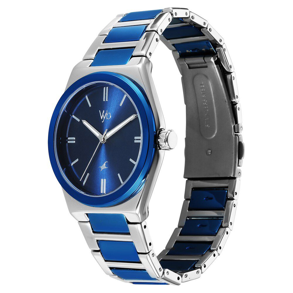Fastrack Vyb Nimbus Quartz Analog Blue Dial Two Toned Color Metal Strap Watch For Guys FV30010KM01W